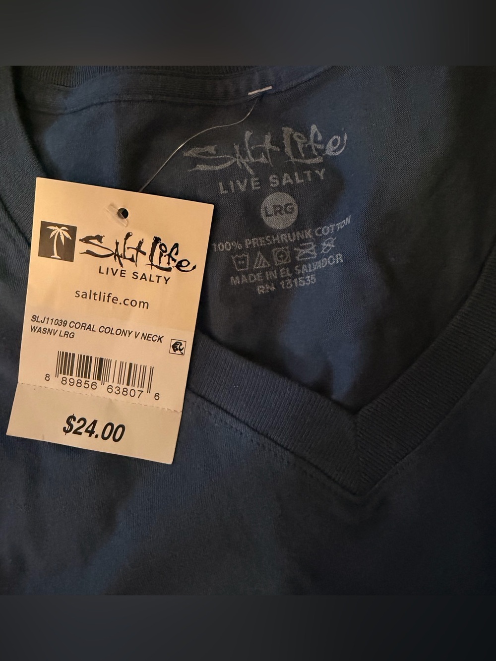 Women’s Salt Life Blue V-Neck Logo Tee - Picture 4 of 4